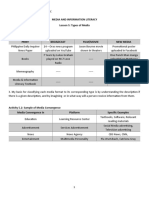 Media and Information Literacy Lesson 5: Types of Media Activity 5.1: Type of Media Print Broadcast Film/Movie New Media