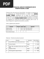 Acta de Entrega Del Cargo de Coordinador Hse de Transportadora La Ceiba