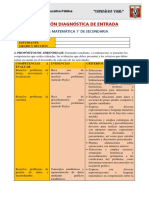 Evaluación Diagnóstica de Entrada: Área: Matemática 1° de Secundaria