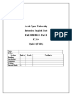 Arab Open University Intensive English Unit Fall 2021/2022-Part 1 EL99 Quiz 2 (TMA)