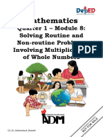 Quarter 1 - Module 8: Solving Routine and Non-Routine Problems Involving Multiplication of Whole Numbers