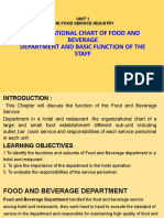 Unit 1 The Food Service Industry Organizational Chart of Food and Beverage Department and Basic Function of The Staff