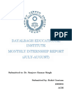 Dayalbagh Educational Institute Monthly Internship Report (July-August)