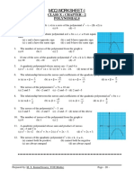 MCQ Worksheet-I: Class X: Chapter - 2 Polynomials