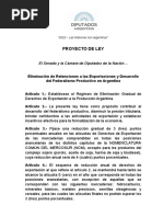 Proyecto de Ley - Eliminación de Retenciones A Las Exportaciones y Desarrollo Del Federalismo Productivo en Argentina