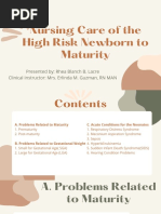 Nursing Care of The High Risk Newborn To Maturity