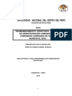 Desmembramiento Territorial Y Proceso de Desintegración Comunal de La Comunidad Campesina de Viques. HUANCAYO, 2018.