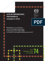 Lista de enfermedades profesionales (revisada en 2010). Identificación y reconocimiento de las enfermedades profesionales: Criterios para incluir enfermedades en la lista de enfermedades profesionales de la OIT (SST 74)