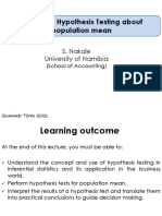 Lecture 5: Hypothesis Testing About Population Mean: S. Nakale University of Namibia