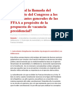 Fue Legal La Llamada Del Presidente Del Congreso A Los Comandantes Generales de Las FFAA A Propósito de La Propuesta de Vacancia Presidencial