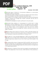 Department of Chemical Engineering, NITK CH250: Heat Transfer Assignment - III