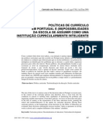 Carlinda Leite - POLÍTICAS DE CURRÍCULO EM PORTUGAL E (IM) POSSIBILIDADES DA ESCOLA SE ASSUMIR COMO UMA INSTITUIÇÃO CURRICULARMENTE INTELIGENTE