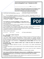 Avaliação Bimestral de Geografia 8º Ano 1º Bimestre de 2022