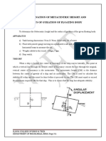 Experiment No: Date: Determination of Metacentric Height and Radius of Gyration of Floating Body