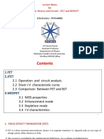 Lecture Notes For Semiconductor Devices and Circuits: JFET and MOSFET