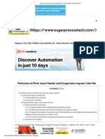 Vapour Line Dia Online Calculation For Juice Heater and Evaporator