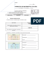 Prueba Formativa de Matemática 5to Año Básico Abril 2022