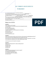 Electric Current and Its Effects Worksheet: Multiple Choice Questions