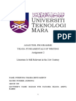 Asasi Tesl Programme Tsl024-Fundamentals of Writing Assignment 2 Literature Is Still Relevant in The 21st Century