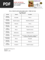 Final Exam Timetable - 8 and 9