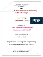 "Study of Role of Supervisor in Directing and Controlling: "Management (22509) "