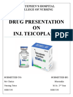 Drug Presentation ON Inj. Teicoplanin: St. Stephen'S Hospital College of Nursing