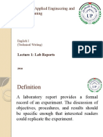 Faculty of Applied Engineering and Urban Planning: Lecture 1: Lab Reports