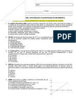 Lista Velocidade - Aceleração e Quantidade de Movimento