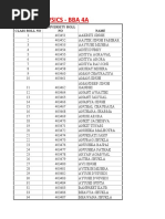 Vsics - Bba 4A: Class Roll No Name University Roll NO