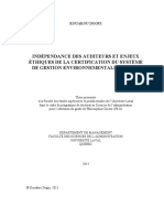 Indépendance Des Auditeurs Et Enjeux Éthiques de La Certification Du Système de Gestion Environnementale Iso 14001