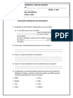 Avaliação Diagnóstica 5º Ano de Geografia