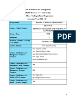 Bachelor of Business Administration BBA 541F Security Analysis and Portfolio Management DSE V 60 Hours, 4 Credits