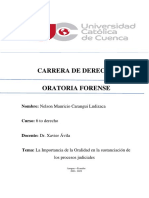 La Importancia de La Oralidad en La Sustanciación de Los Procesos Judiciales