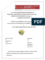 Summer Trainning Project Report On Managing, and Exhicution Policies in Sales and MARKETING DEPARTMENT Undertaken at "Aashman Foundation"