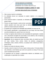 4º Roteiro - Atividades Domiciliares 8º Ano: Orientações para Realização Das Atividades