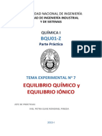 Descripción Tema Exp N°7 Equilibrio Químico 2022-I