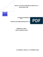 ACTIVIDAD de APRENDIZAJE No. 1 "Investigación Sobre Prevención de La Salud"