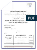 Projet de Fin D'études Intitulé:: L'évaluation Diagnostique Et L'erreur Au Service Des Progrès Des Élèves en EPS