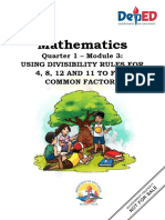 Mathematics: Quarter 1 - Module 3: Using Divisibility Rules For 4, 8, 12 AND 11 TO FIND Common Factors