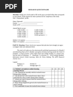 Research Questionnaire Direction: Kindly Put A Check Mark or Fill Out The Space Provided Before That Corresponds