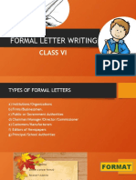 Formal Letter Writing: Class Vi