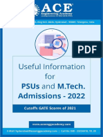 Useful Information For PSUs M.Tech - 2022 GATE Cutoffs