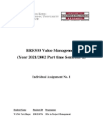 BRE533 Value Management Assignment No. 1 (WANG Tat 19012107G)