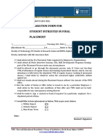 Declaration Form For Student Intrested in Final Placement: Mandatory For Students (Batch 2014-2015)