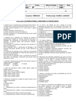 Avaliação - 8 Ano - 2 Trimestre - Respiratório-Urinário-Endócrino