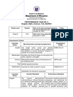 Department of Education: Performance Task No. 3 English, Math, Science, TLE, MAPEH