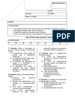 Prova de NEF. FIS3M1.Psicologia Aplicada Á Saúde.