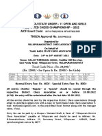 34 Tamil Nadu State Under - 11 Open and Girls Fide Rated Chess Championship - 2022 AICF Event Code: TNSCA Approval No