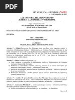 Ley Municipal 001 Del Ordenamiento Jurídico y Administrativo Municipal