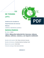 Obtención Industrial de Benceno, Tolueno, Xilenos, Estireno, Cumeno, y Su Impacto Ambiental.